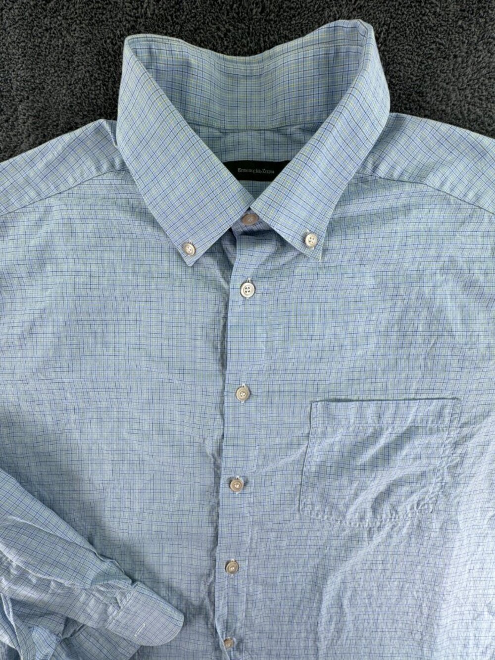 Ermenegildo Zegna Men’s Long Sleeve Button Up Shirt 2XL Blue Green Check Italy